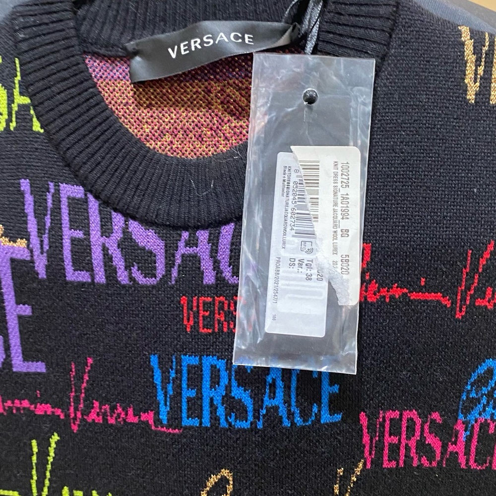 Versace Men's Black Sweater with Multicolor Logo